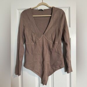 Abercrombie & Fitch Taupe Ribbed Body Suit